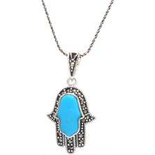 Midyat Nurtaş Gümüş Firuze ve Markazit Taşlı Fatma Ana Eli Gümüş Kolye 201021600