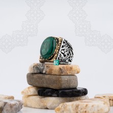 Rev Silver 925 Gümüş Lüks Yüzük Malakit Kehribar Pietersite Oval Taşlı Erkek Takı Hediye