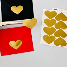 Tuğset Etiket Yapışkanlı Kalp Şekilli Gold Sticker Etiket Paketleme Parti Için 24 Adet 3,5x2,5 cm