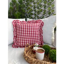 Decamor Home Vintage Fırfırlı Pötikareli Kırmızı Kırlent Kılıf