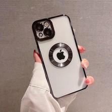 iPhone 14 Logo Detaylı Lens Korumalı Renkli Çerçeve Detaylı Şeffaf Silikon Kılıf