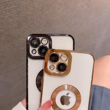 iPhone 14 Logo Detaylı Lens Korumalı Renkli Çerçeve Detaylı Şeffaf Silikon Kılıf