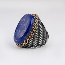 Rev Silver 925 Gümüş Lüks Yüzük Oval Akik Taşı Erkek Takı Hediye Lapis Lazuli Kaplan Gözü