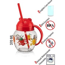 Antas Pipetli Cam Matara Suluk 370 ml Cute Çocuk Su Matarası (Yeşil)
