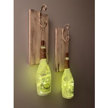 Mes Reves Design Tıpa Peri LED Işıklı Krem Kahve Renkli Buzlu Cam Şampanya Şişesi Duvar Aplik 2'li Set