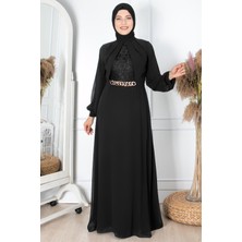 Fahima Zincir Kemer Detaylı Abiye Siyah FHM860