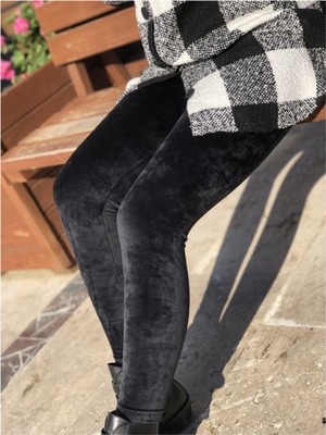 İncebelli Siyah Kadife Tayt