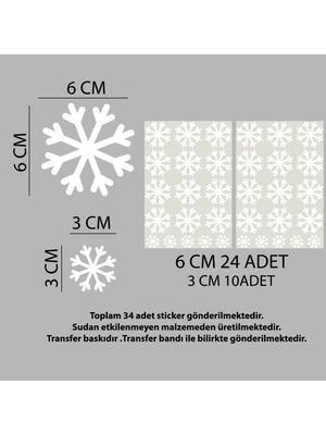Tuğset Etiket Beyaz Kar Tanesi Cam Sticker Yılbaşı Dekoru/ Sticker - Kartanesi Cam Vitrin Süsleme Etiket 34 Adet