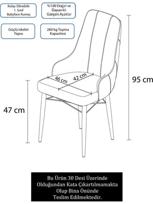 Canisa Concept Neta Serisi,  1.sınıf Babyface Kumaş , Beyaz Gürgen Ayak, 6 Adet Yemek Odası Sandalye