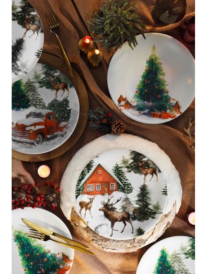 Kütahya Porselen Happiness 6 Parça Servis Takımı Renkli Desenler ile Yılbaşı Sofralarınıza Özel