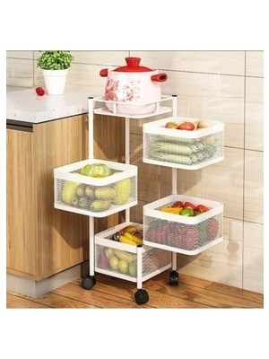 Megaw 4 Katlı Lux Beyaz Metal Kare Patates Soğan Sebze ,meyve Sepeti ,sebzelik