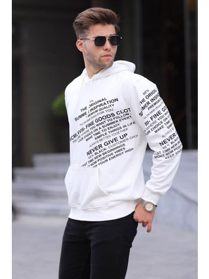 Madmext Ekru Baskılı Kapüşonlu Sweatshirt 6009