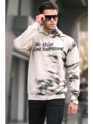 Madmext Bej Baskılı Kapüşonlu Sweatshirt 5897