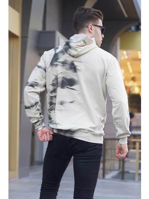 Madmext Bej Baskılı Kapüşonlu Sweatshirt 5897