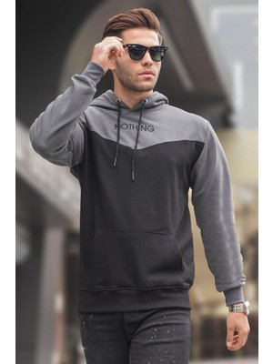 Madmext Siyah Kapüşonlu Renk Bloklu Erkek Sweatshirt 6024