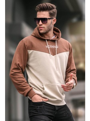 Madmext Bej Kapüşonlu Renk Bloklu Erkek Sweatshirt 6024
