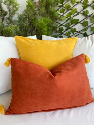 Decamor Home Püsküllü Kiremit Rengi Kırlent Kılıfı Tarçın Kırlent Kılıfı Bohem