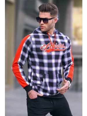 Madmext Kapşonlu Ekoseli Sweatshirt Beyaz 2843