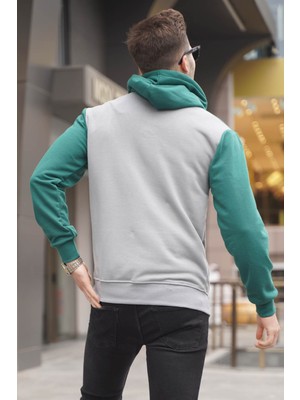 Madmext Gri Kapüşonlu Renk Bloklu Erkek Sweatshirt 6024
