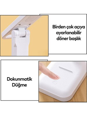 Badem10 Şarjlı Led Masa Üstü Lambası 3 Renk Dokunmatik Standlı Çocuk Ders Kitap Çalışma Okuma Işığı Gece 9w