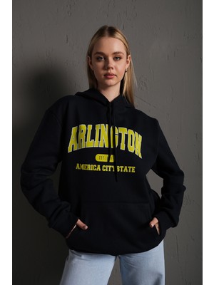 Trendseninle Arlington Baskılı Oversize Kapüşonlu Sweatshirt