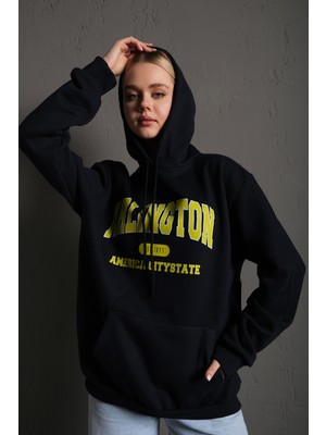 Trendseninle Arlington Baskılı Oversize Kapüşonlu Sweatshirt