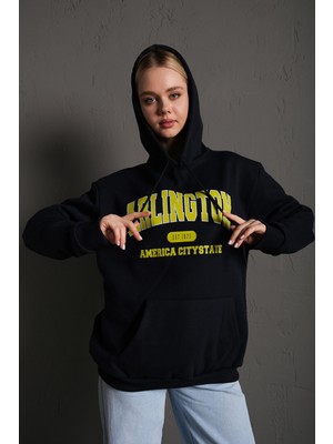 Trendseninle Arlington Baskılı Oversize Kapüşonlu Sweatshirt