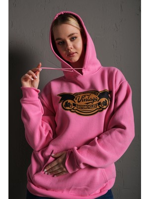 Trendseninle Kadın Vintage Baskılı Kapüşonlu Oversize Sweatshirt