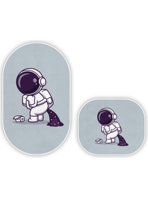 Marsa Kaymaz Taban Banyo Paspas Takımı 2'li  Klozet Takımı Kedi Maymun Astronot Baykuş 60X100 - 50X60