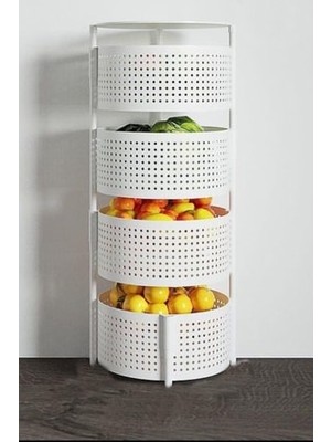 Megaw 4 Katlı Beyaz Lux Metal Telli Sebze Meyve Sepeti Sebzelik