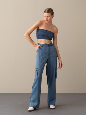 Xint Kadın Mavi Esnek Dokulu Straplez Yaka Büstiyer