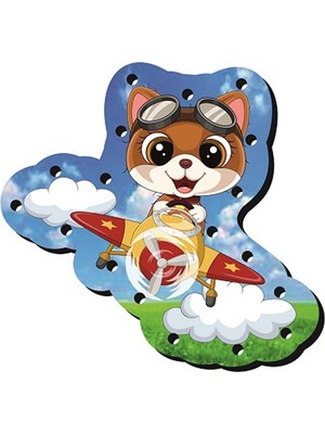 Volee Craft Voleecraft Ahşap Eğitici Eğlenceli Renkli Baskılı Pilot Hayvanlar Ip Geçirme Oyunu, Montessori Oyuncak