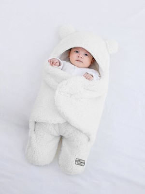 Migie Bebek Dış Kundak Uyku Tulumu Battaniye Kıvırcık Peluş Beyaz