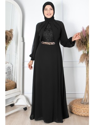Fahima Zincir Kemer Detaylı Abiye Siyah FHM860