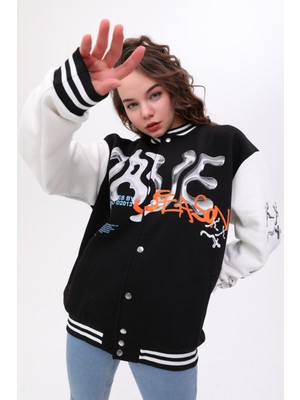 Unisex Oversize Limited Edition Baskılı Bomber Kolej Ceket