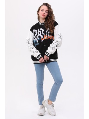 Unisex Oversize Limited Edition Baskılı Bomber Kolej Ceket