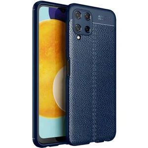 Samsung Galaxy M32 Kılıf Rugan Armor Deri Görünümlü Niss Silikon Lacivert