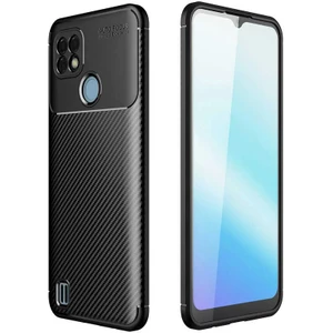 Realme C25 Kılıf Karbon Dokulu Sert Silikon Arka Kapak Negro Siyah