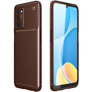 Oppo A55 5g Kılıf Karbon Dokulu Sert Silikon Arka Kapak Negro Kahverengi