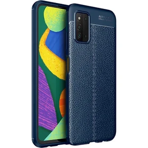 Samsung Galaxy A03S Kılıf Rugan Armor Deri Görünümlü Niss Silikon Lacivert