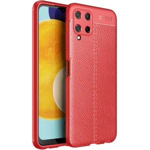 Samsung Galaxy M32 Kılıf Rugan Armor Deri Görünümlü Niss Silikon Kırmızı