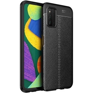 Samsung Galaxy A03S Kılıf Rugan Armor Deri Görünümlü Niss Silikon Siyah