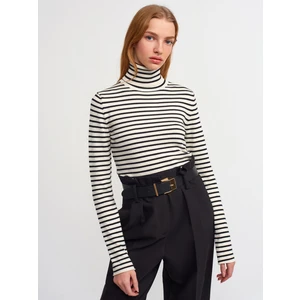 10302 Balıkçı Yaka Çizgili Kazak-Krem-Siyah