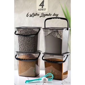 Mega Boy 4'lü Kare Un Baklüyat Kabı 6 Litre - Kulplu Deterjanlık Saklama Kutusu Kabı Antrasit