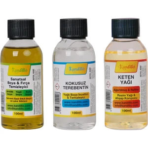 Yağlı Boya Seti Yardımcı Malzemeler 3 x 100 ml Terebentin Resim Keten Yağı ve Fırça Temizleme Sıvısı