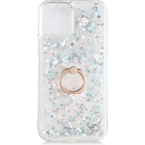 Case 4U Apple iPhone 13 Mini Kılıf Yüzüklü Stand Olabilen Hareket Eden Sim ve Pullu Tasarım Milce Kapak Gümüş