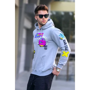 Boyalı Gri Baskılı Kapüşonlu Sweatshirt 5896