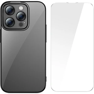 Glitter iPhone 14 Pro 6.1 Renkli Kenar Silikon Kılıf + Tempered Ekran Koruyucu Set
