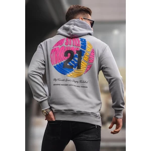 Boyalı Gri Kabartma Baskılı Kapüşonlu Sweatshirt 6042
