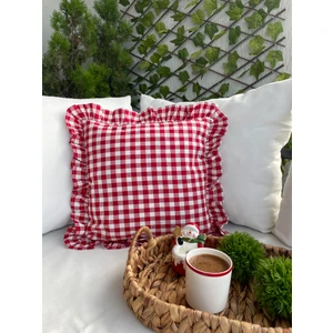 Decamor Home Vintage Fırfırlı Pötikareli Kırmızı Kırlent Kılıf